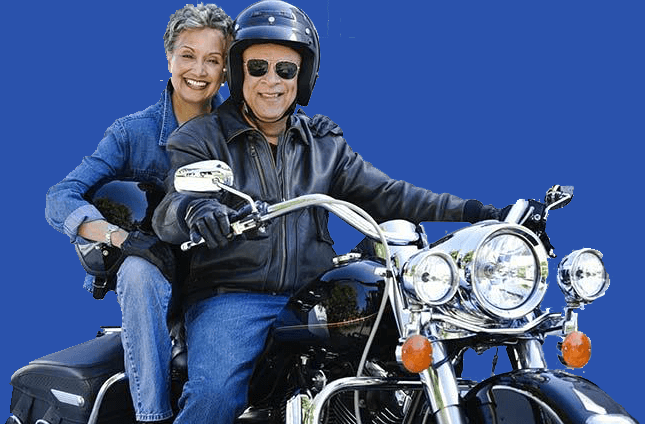 motorcycle smiling couple