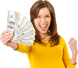 girl holding cash from selling gift cards to Title Loan Express